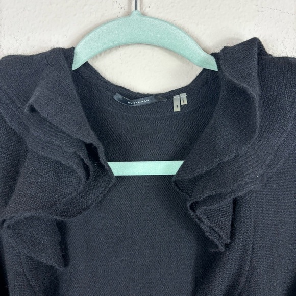 Elie Tahari 100% Cashmere Black Open Front Knit Belted Cardigan size S - Picture 4 of 9